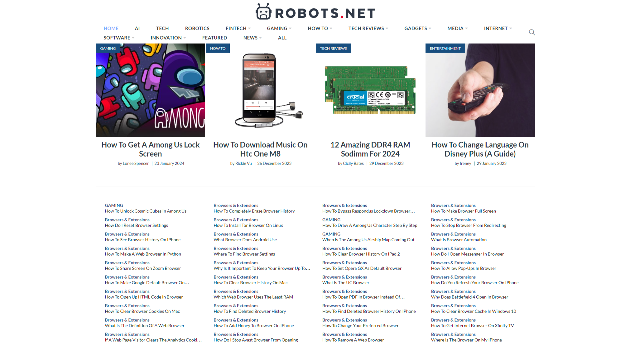 A screenshot of the Robots.net homepage.