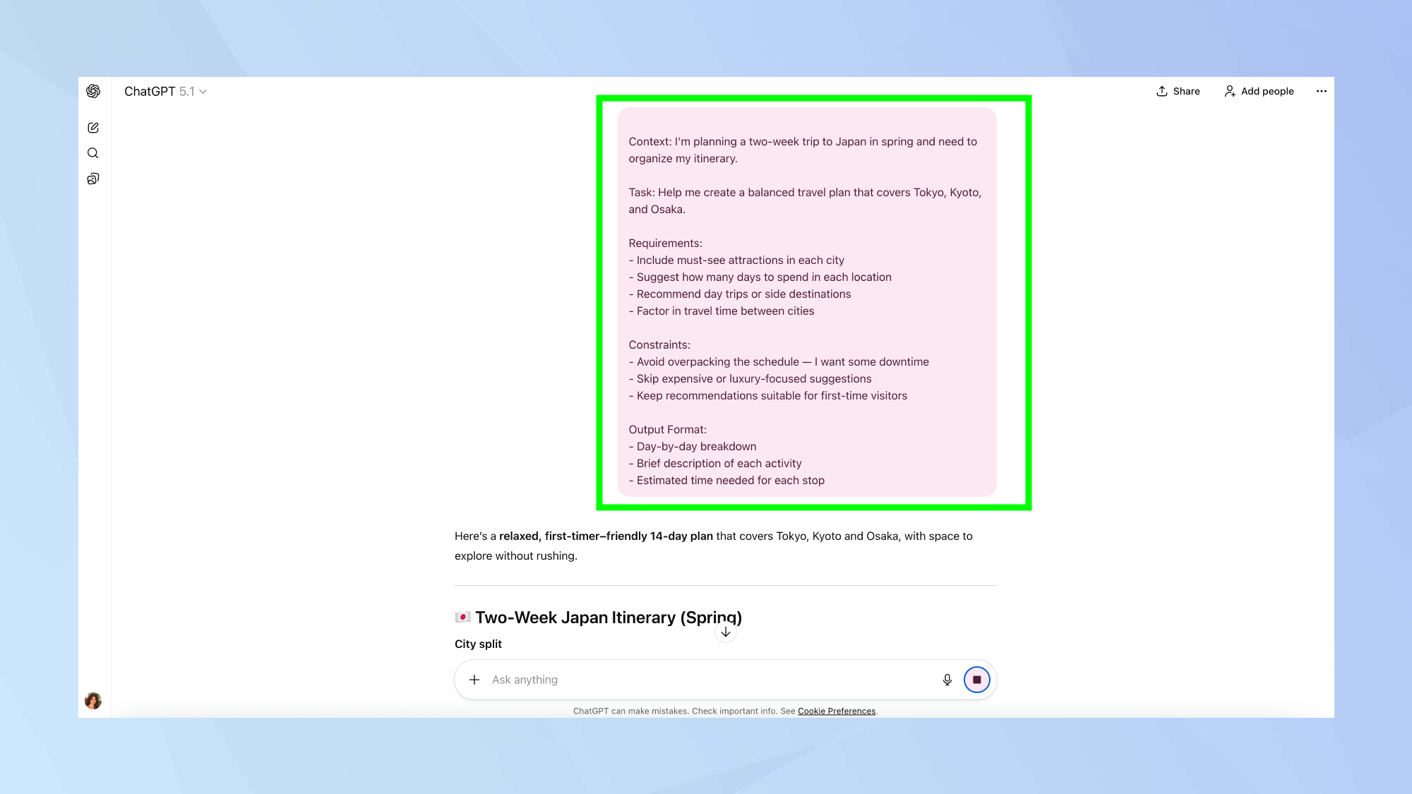 ChatGPT structured prompt