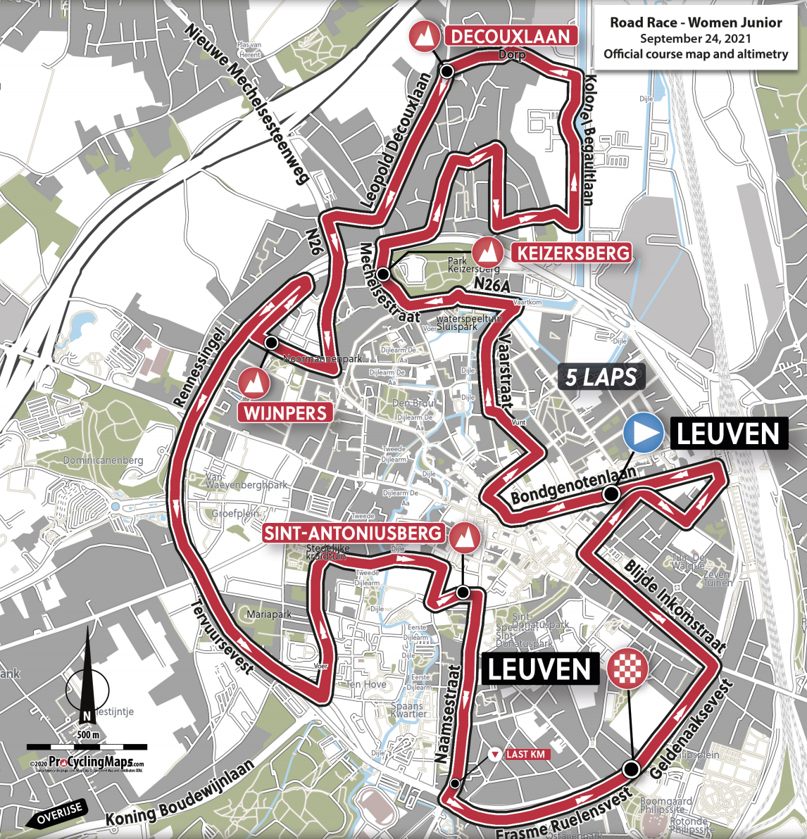 Road race map for junior women at 2021 UCI Road World Championships