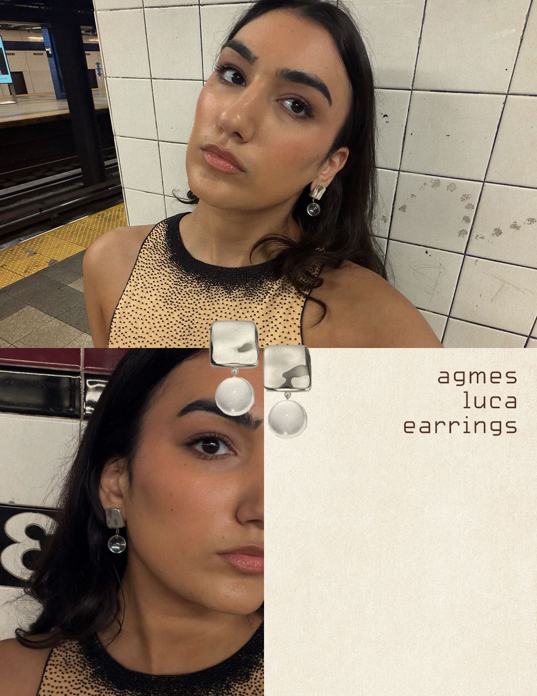 Who What Wear editor Josephine wearing the Agmes Luca Clip-On Earrings