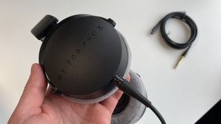 Beyerdynamic DT 700 PRO X with a reviewer