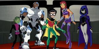 Beast Boy, Cyborg, Robin, Starfire, and Raven on Teen Titans