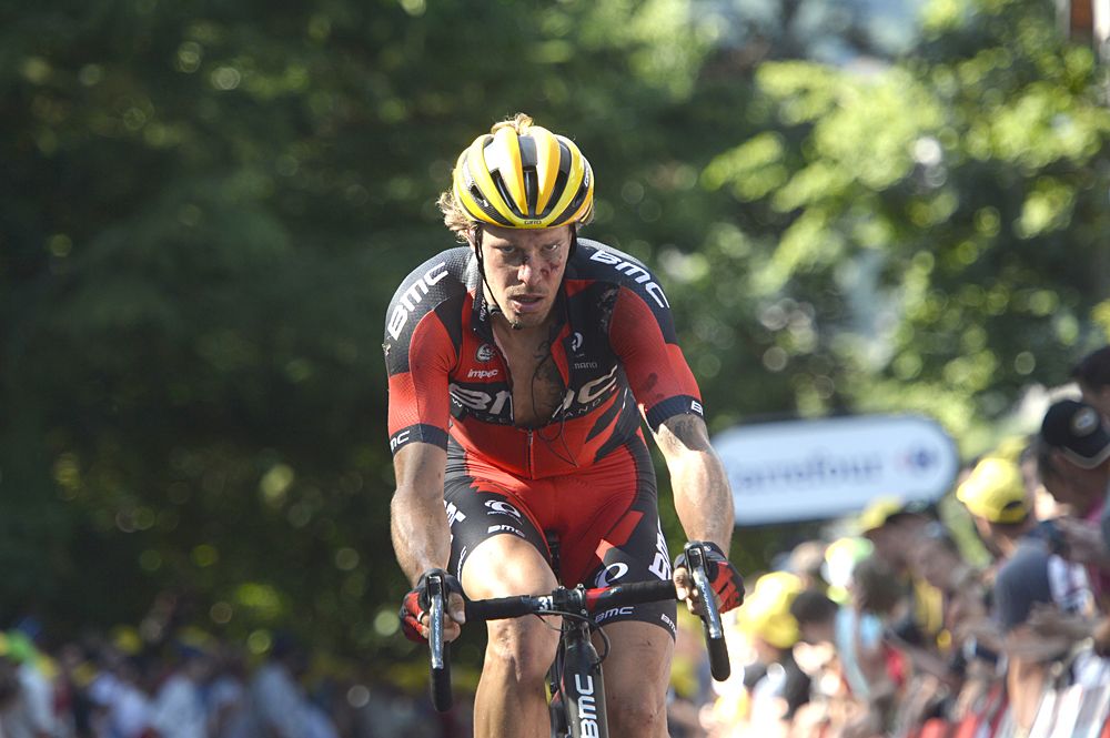 Daniel Oss (BMC) finishes stage 3 with scrapes to his face
