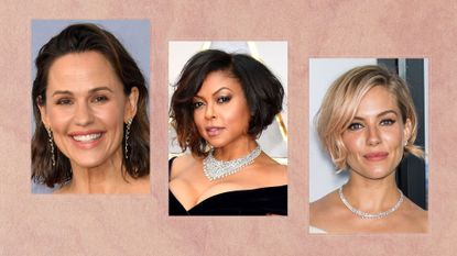 composite of jennifer garner, taraji p henson, sienna miller with side parted bob haircuts