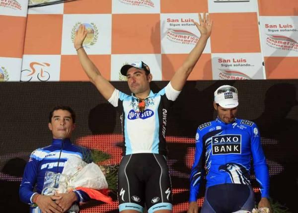 Francesco Chicchi (Omega Pharma - QuickStep) on top of the podium