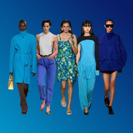 Capri blue trend on the spring/summer 2026 runway at Tory Burch, Versace, Chloé, Ashlyn, and Victoria Beckham