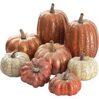 8 crackle glaze fauc pumpkins in varying shades or orange and white