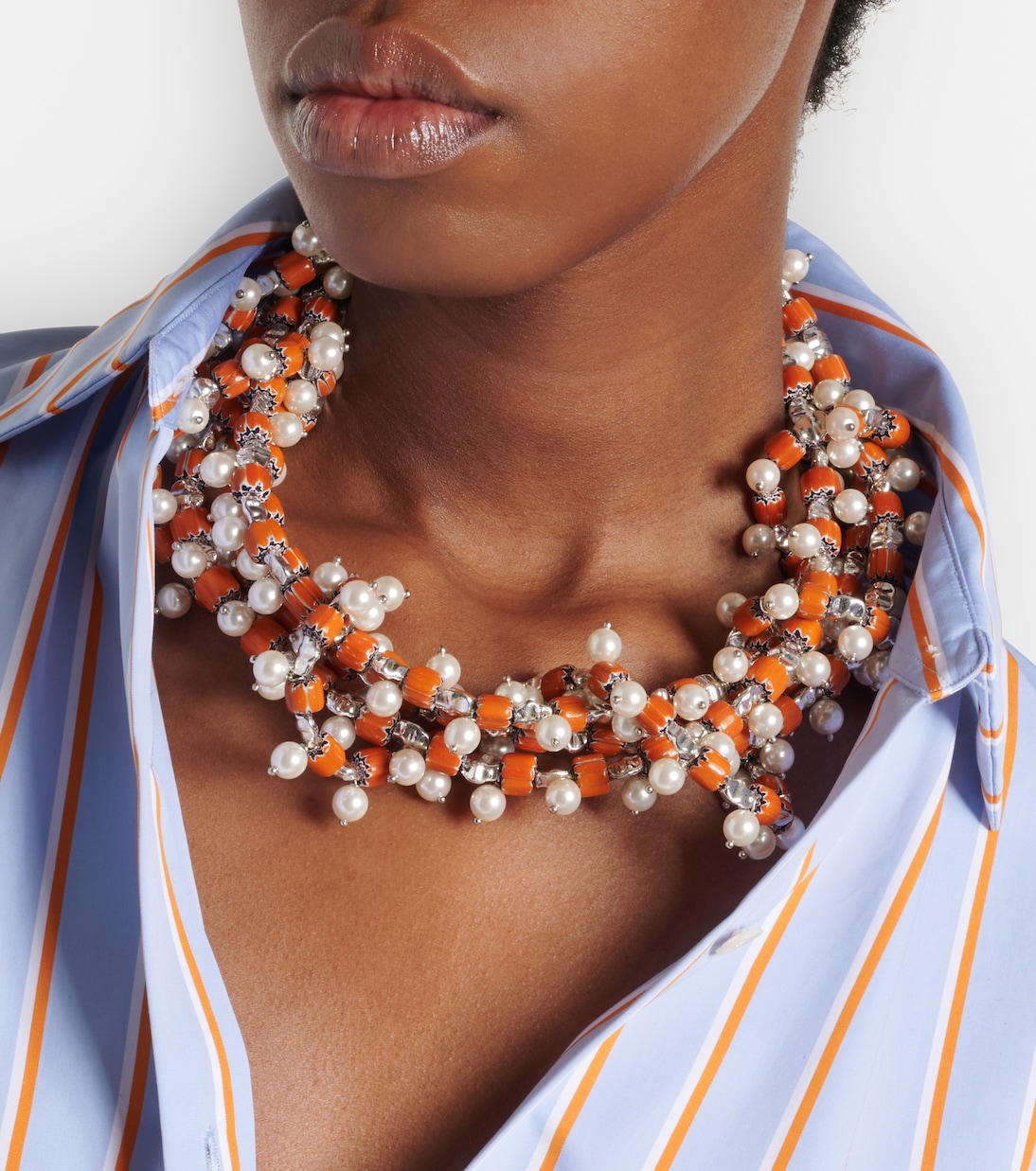 Embellished Beaded Necklace in Orange - Dries Van Noten