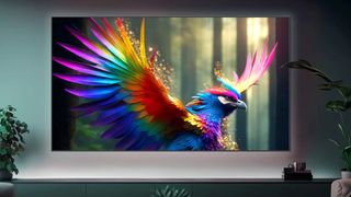 Hisense U6N TV on wall with multicolored bird on screen