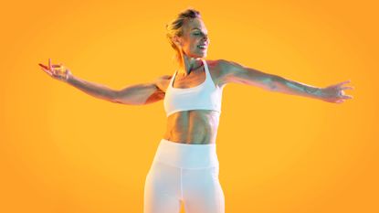 a middle aged woman in workout gear