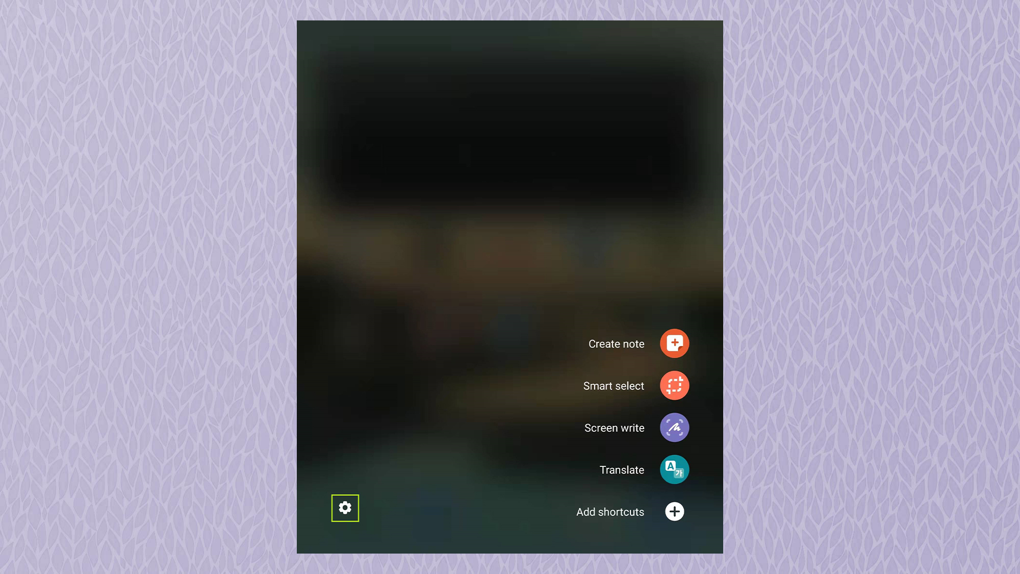 Снимок экрана Samsung Galaxy Z Fold3, показывающий быстрое меню S Pen