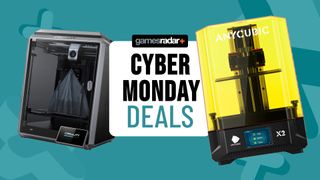 A Creality and Anycubic printer beside a 'Cyber Monday deals' badge
