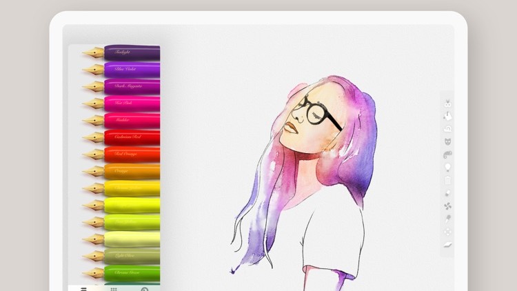 Drawing apps for iPad: drawing of girl and set of pencils