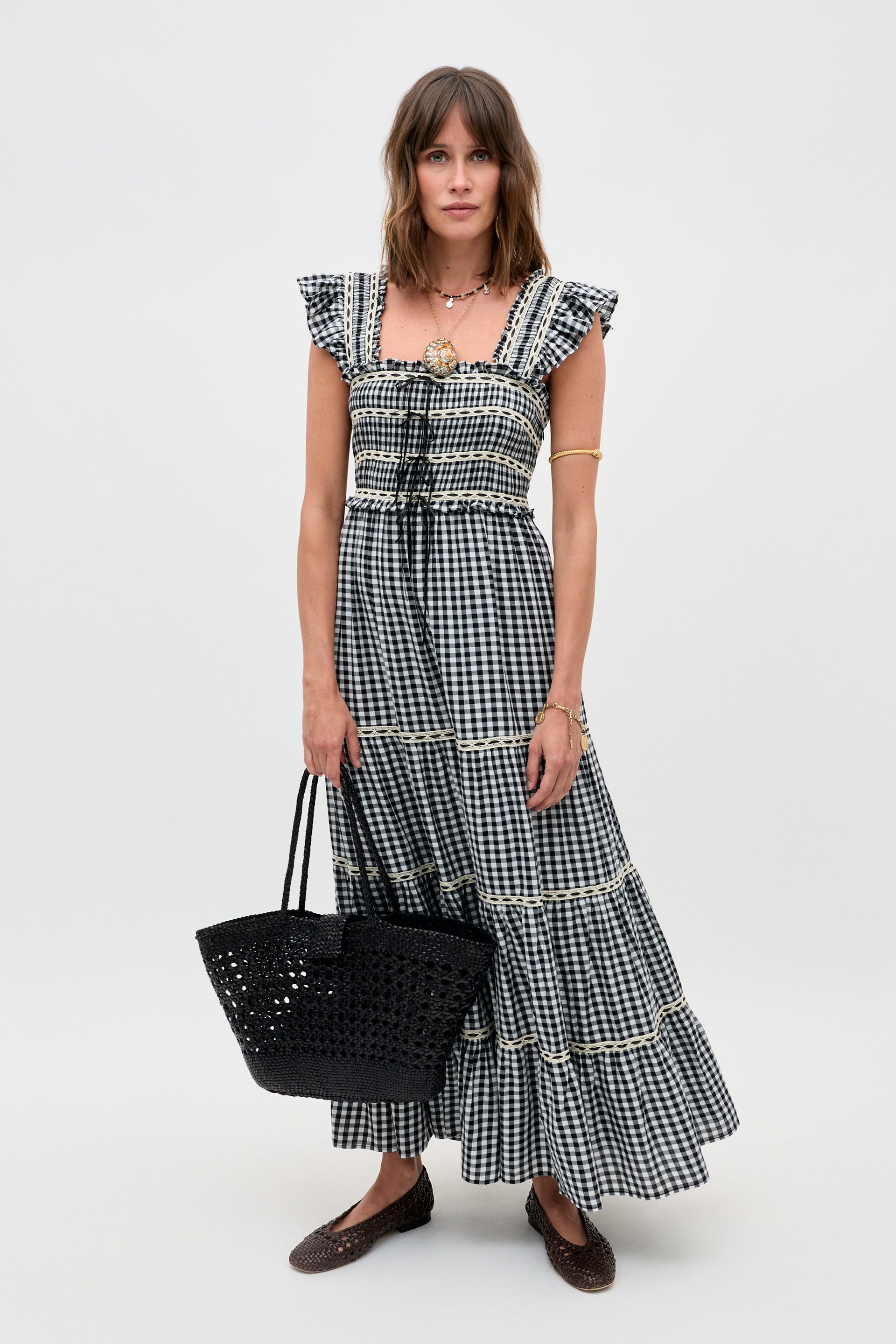 Chandra Cotton Midi Dress in Beth Check Black