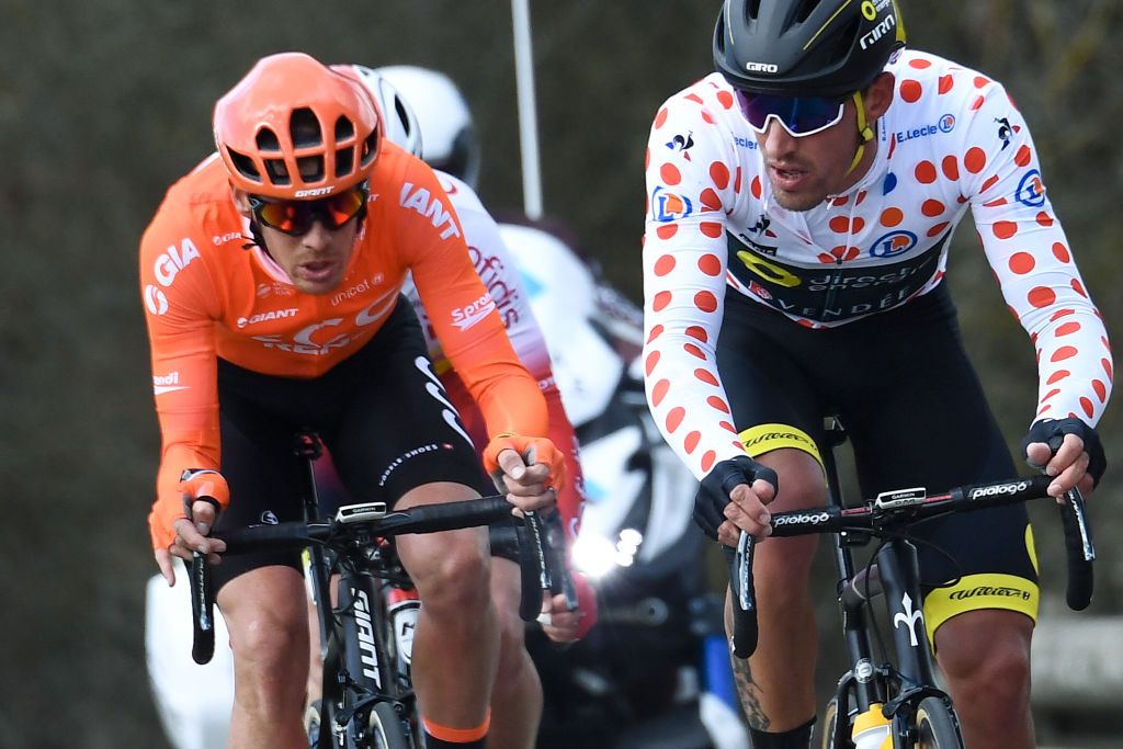 CCC's Alessandro De Marchi and Damien Gaudin (Direct Energie) in the climber's jersey