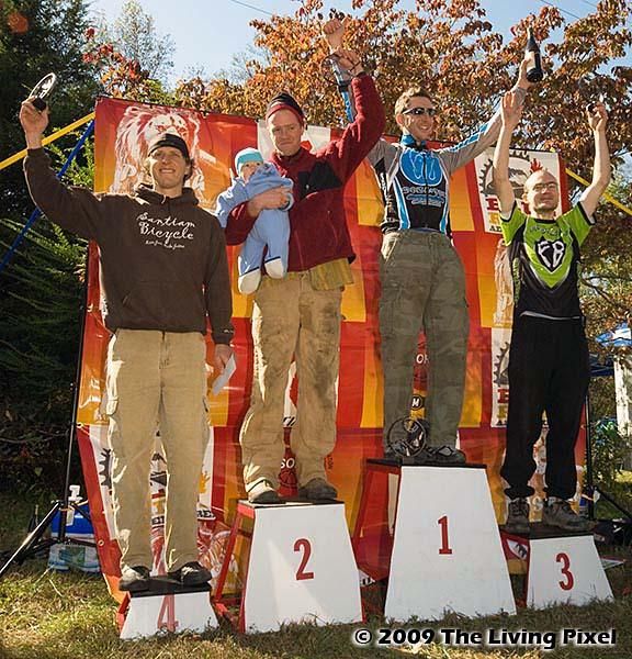 Pro men's podium including 1st - Jeremiah Bishop (MonaVie Cannondale), 2nd - Sam Koerber (Gary Fisher 29er), 3rd - Christian Tangay (Fraser/Cannondale), 4th - Evan Plews (EvanPlews.com), 5th - Colby Pearce (Hudz/Subaru) not pictured