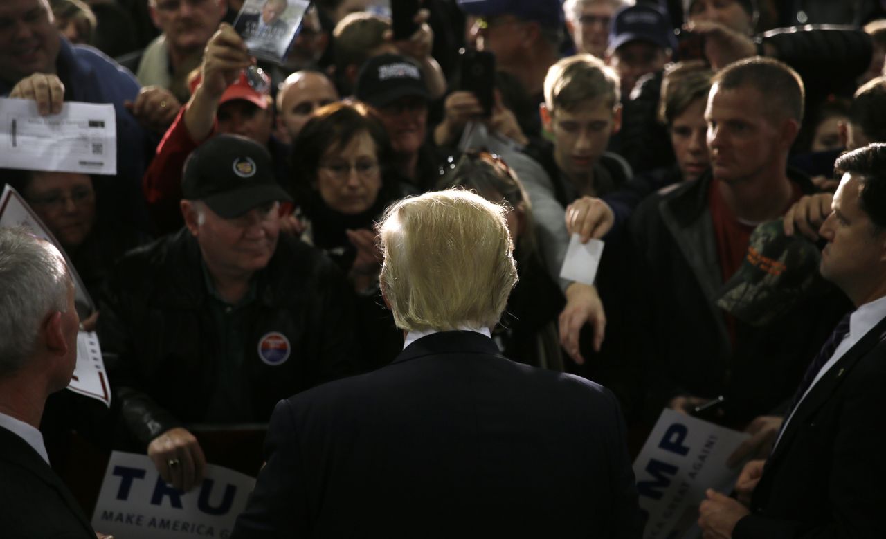 Trump greets supporters.