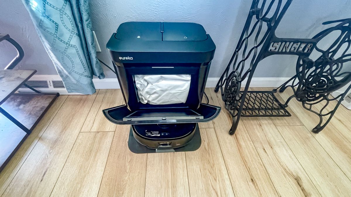 Eureka J15 Max Ultra robot vacuum on hard wood floor