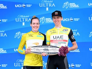 The overall winners of the men's and women's editions of the 2019 Tour of California: Anna van der Breggen (Boels Dolmans) and Tadej Pogacar (UAE Team Emirates)