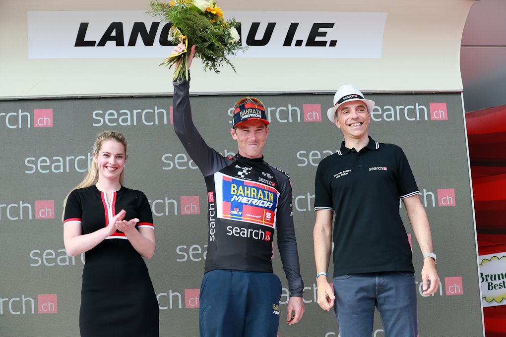 Rohan Dennis in black after stage 2 at the Tour de Suisse