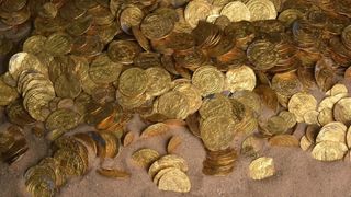 a photograph of a pile of gold coins