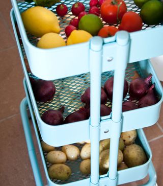 trolley with fruit and vegetables