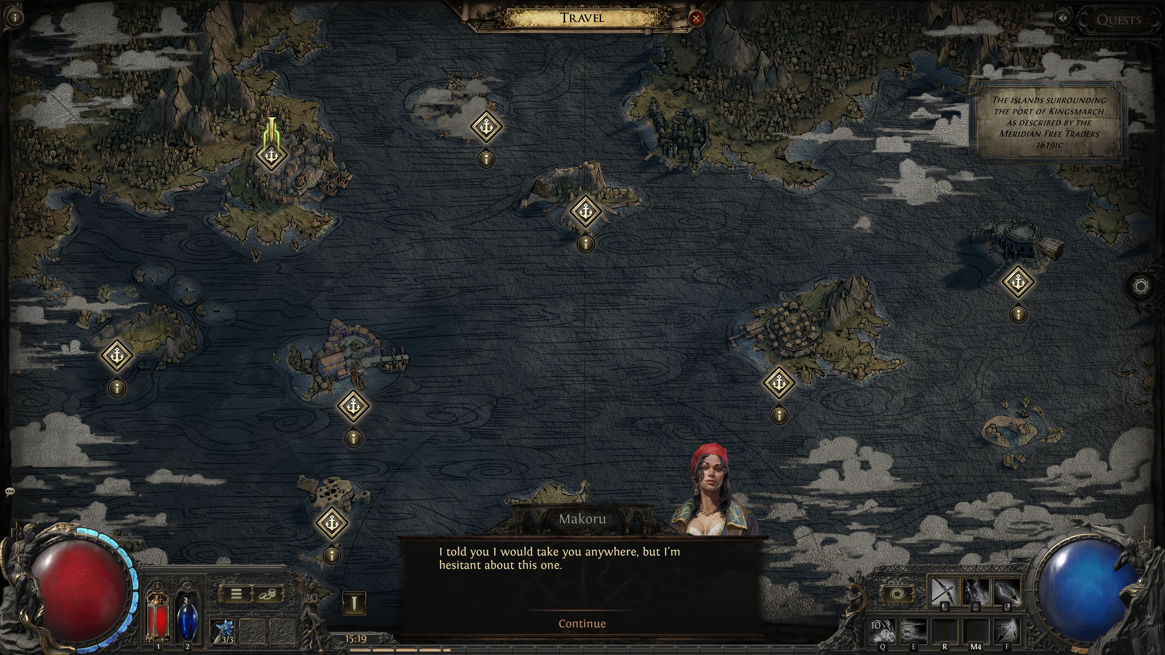 A screenshot of Path of Exile 2. A map of several islands.