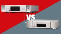 Marantz CD 70 and CD6007 cd players on a red and grey background with a versus logo between them