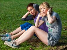 Kristen Wiig and Maya Rudolf exercising 