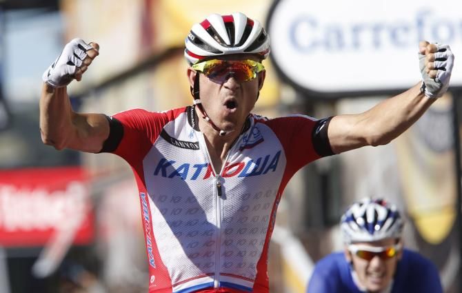 Alexander Kristoff celebrates on stage 12