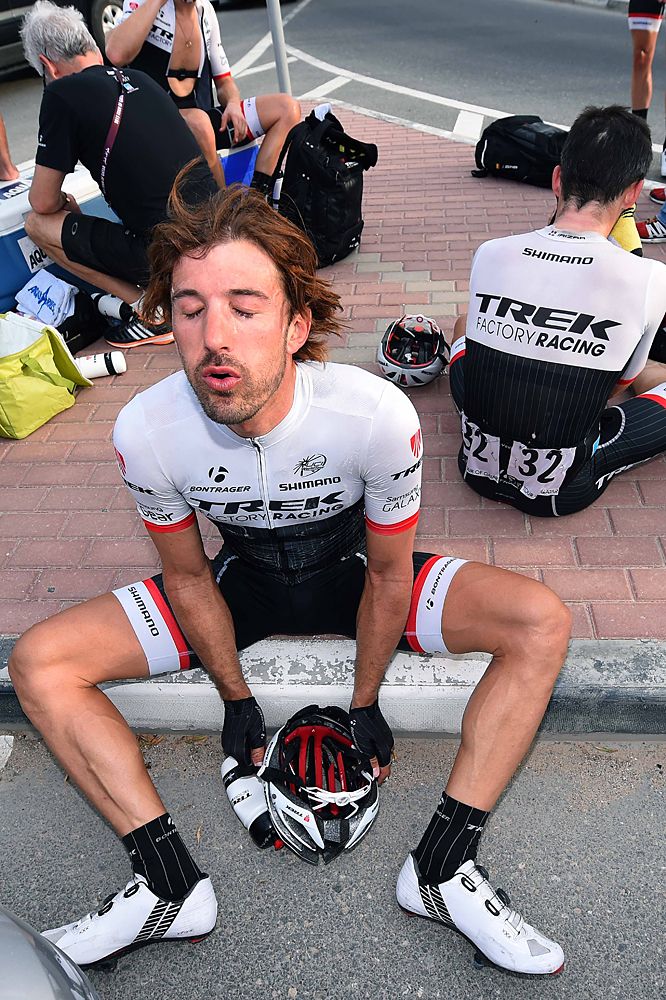Fabian Cancellara (Trek Factory Racing) sits at the side of the road after stage 5