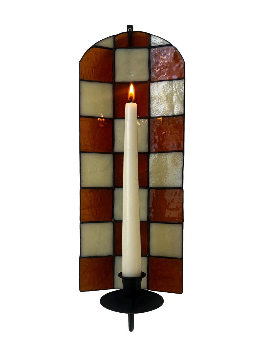Stained Glass Checkered Candle Wall Sconce