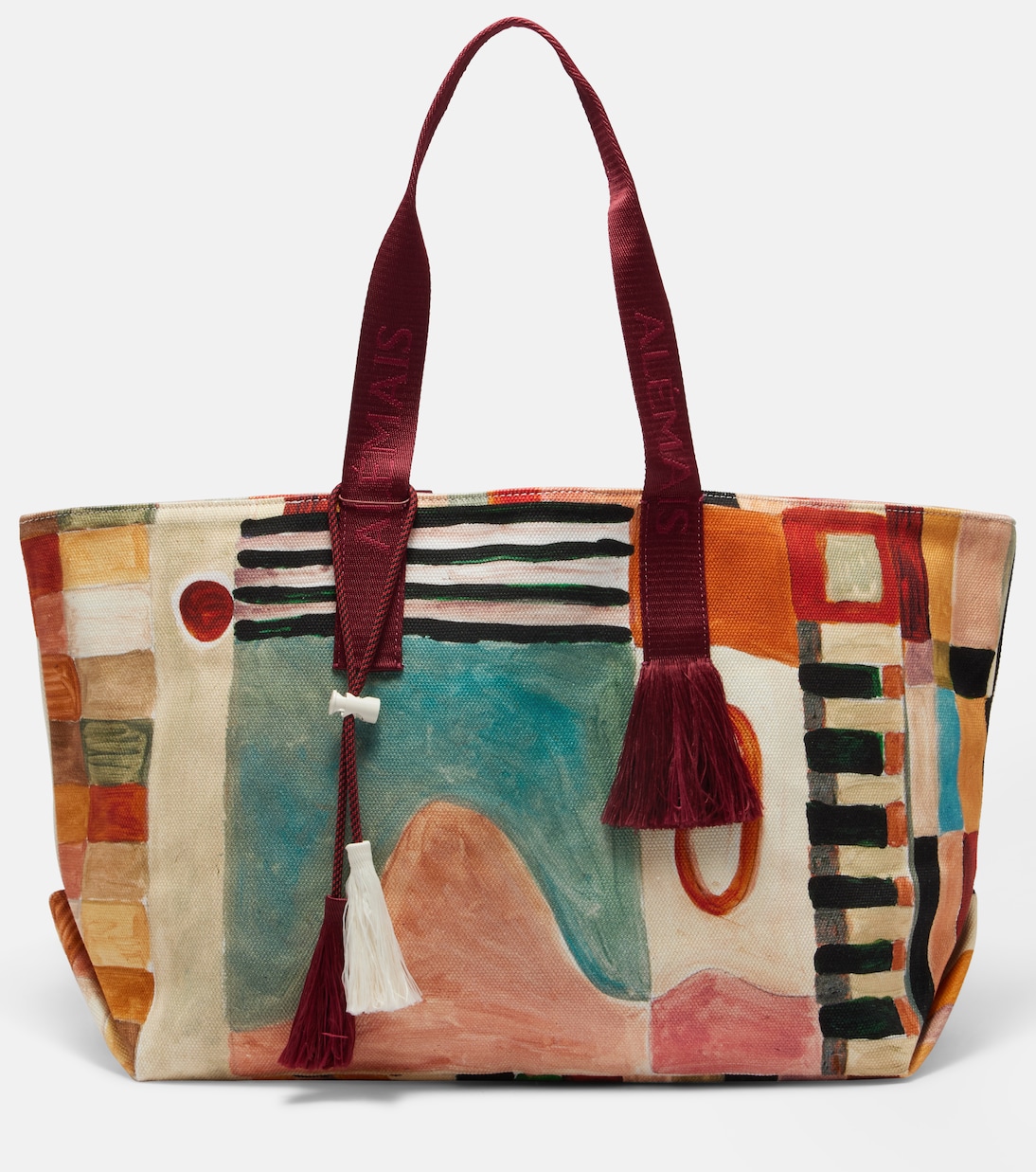 X Lrnce Michelle Large Printed Canvas Tote Bag in Multicoloured - Alemais