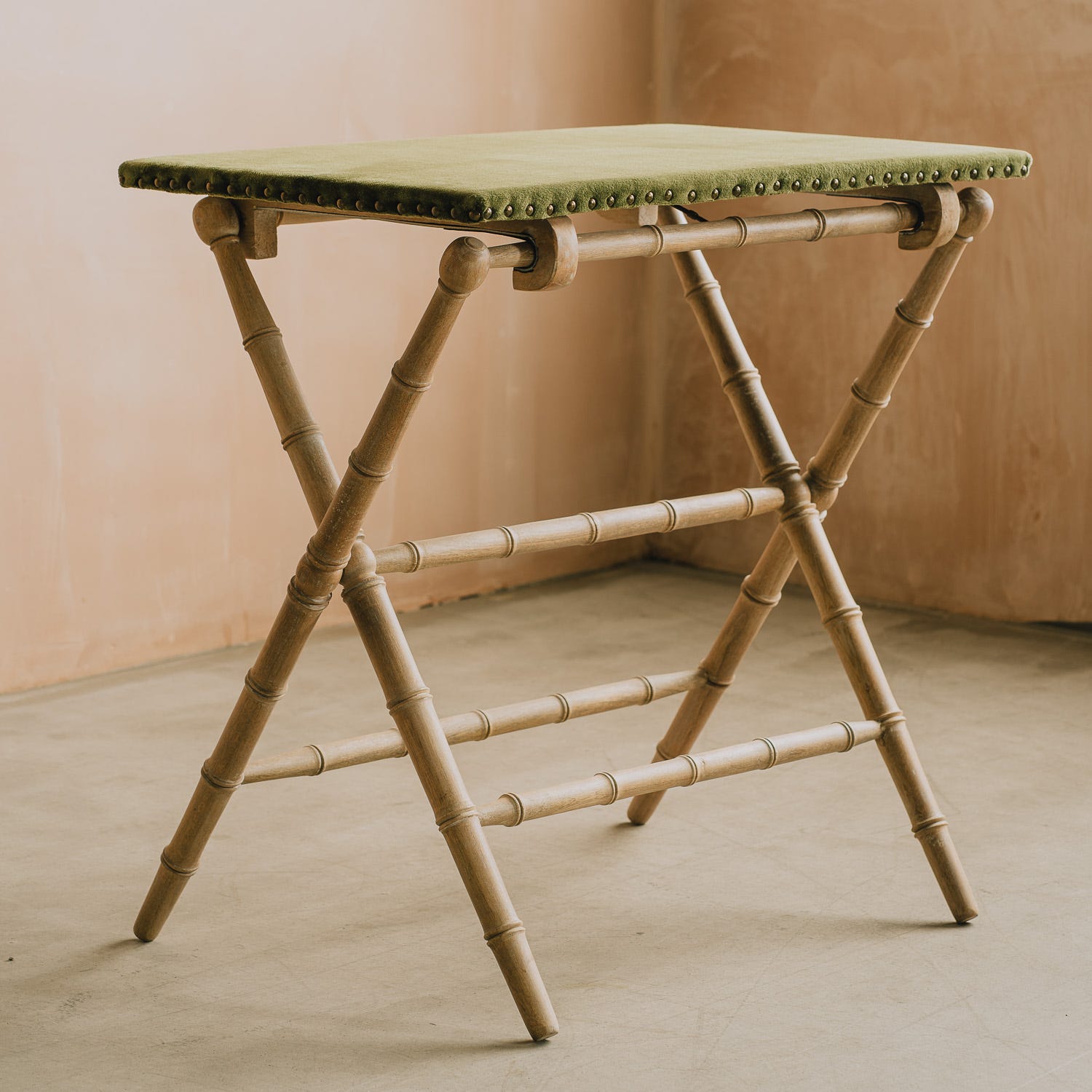 Graham and Green Moss Velvet Top Wooden Card Table