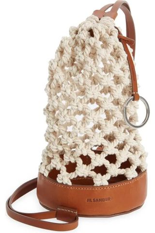 Jil Sander Mini Net Cotton & Leather Bucket Bag