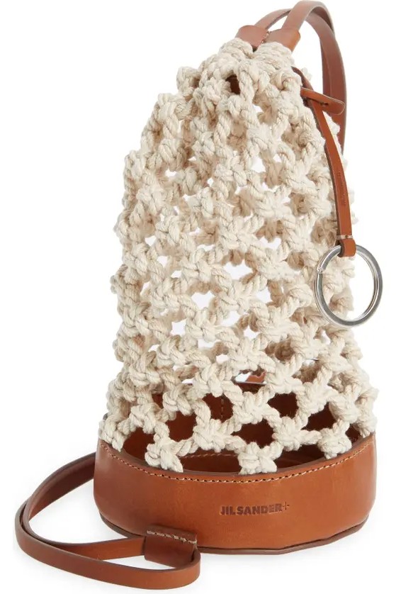 Jil Sander Mini Net Cotton & Leather Bucket Bag