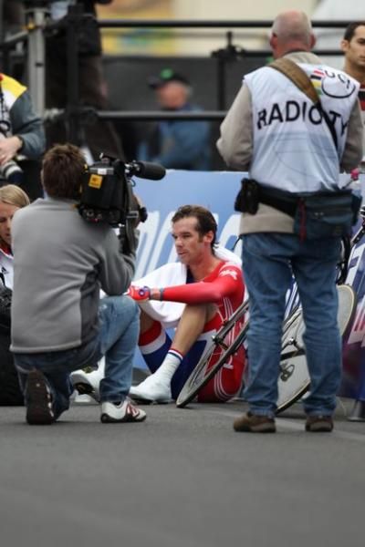 David Millar (Great Britain) recovers after catching his breath.