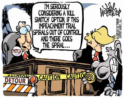 Political Cartoon U.S. Trump Mitch McConnell impeachment kill switch senate trial