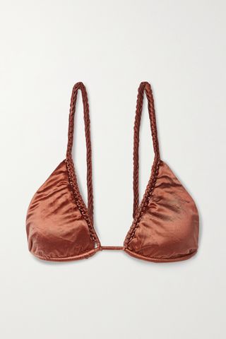 Chain Metallic Stretch-Satin Triangle Bikini Top