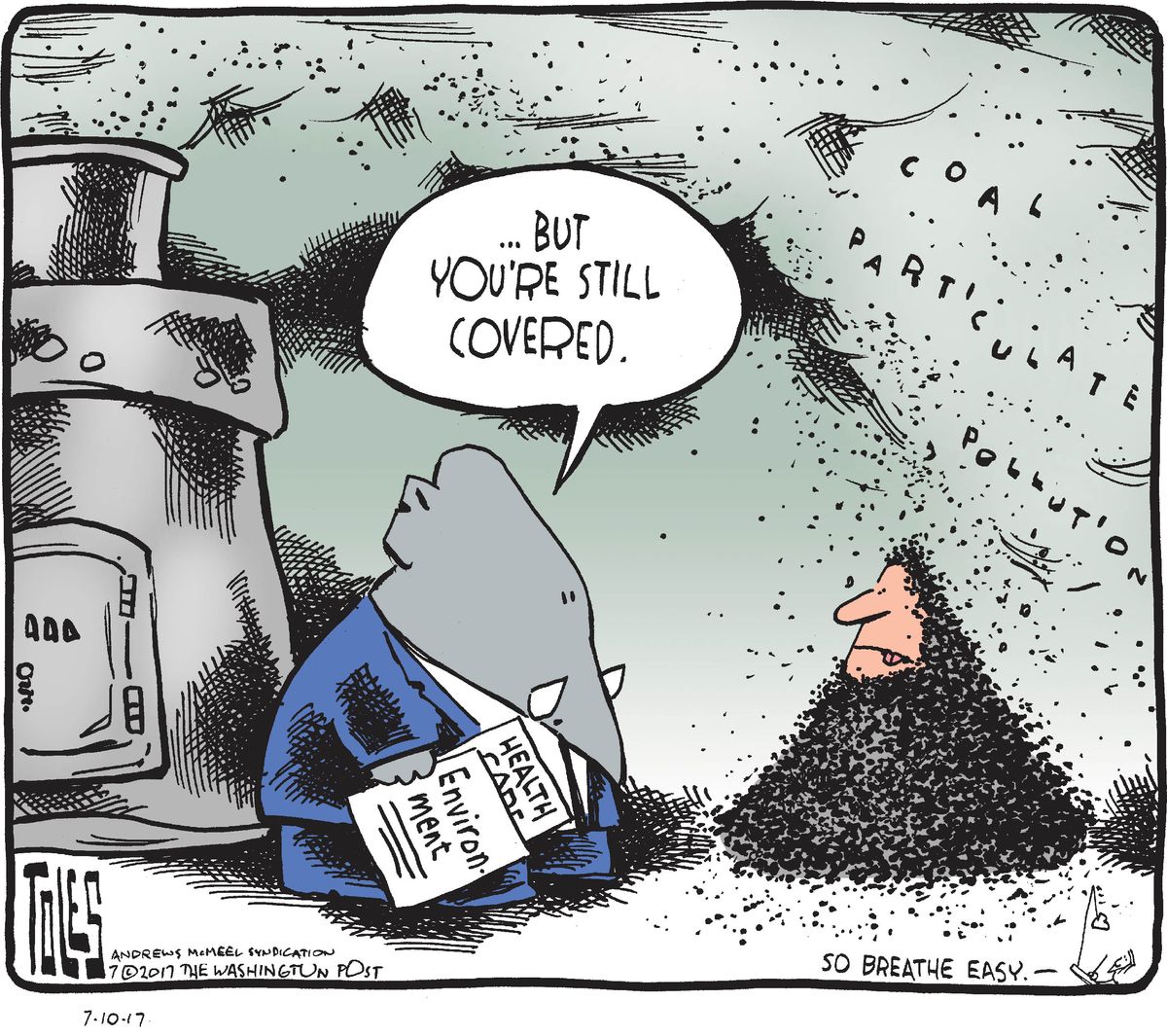 Political cartoon U.S. GOP health care plan covered environment coal ...