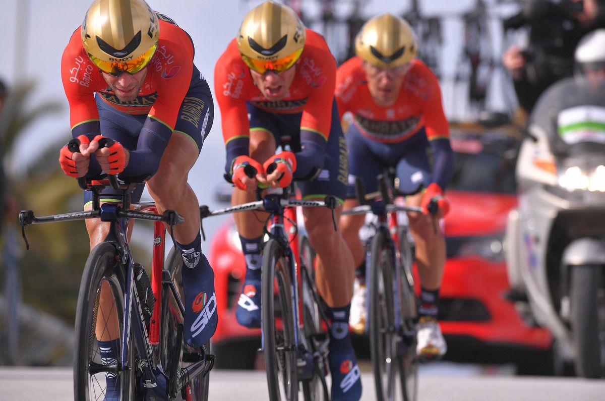 Vincenzo Nibali and Bahrain-Merida mid-TTT