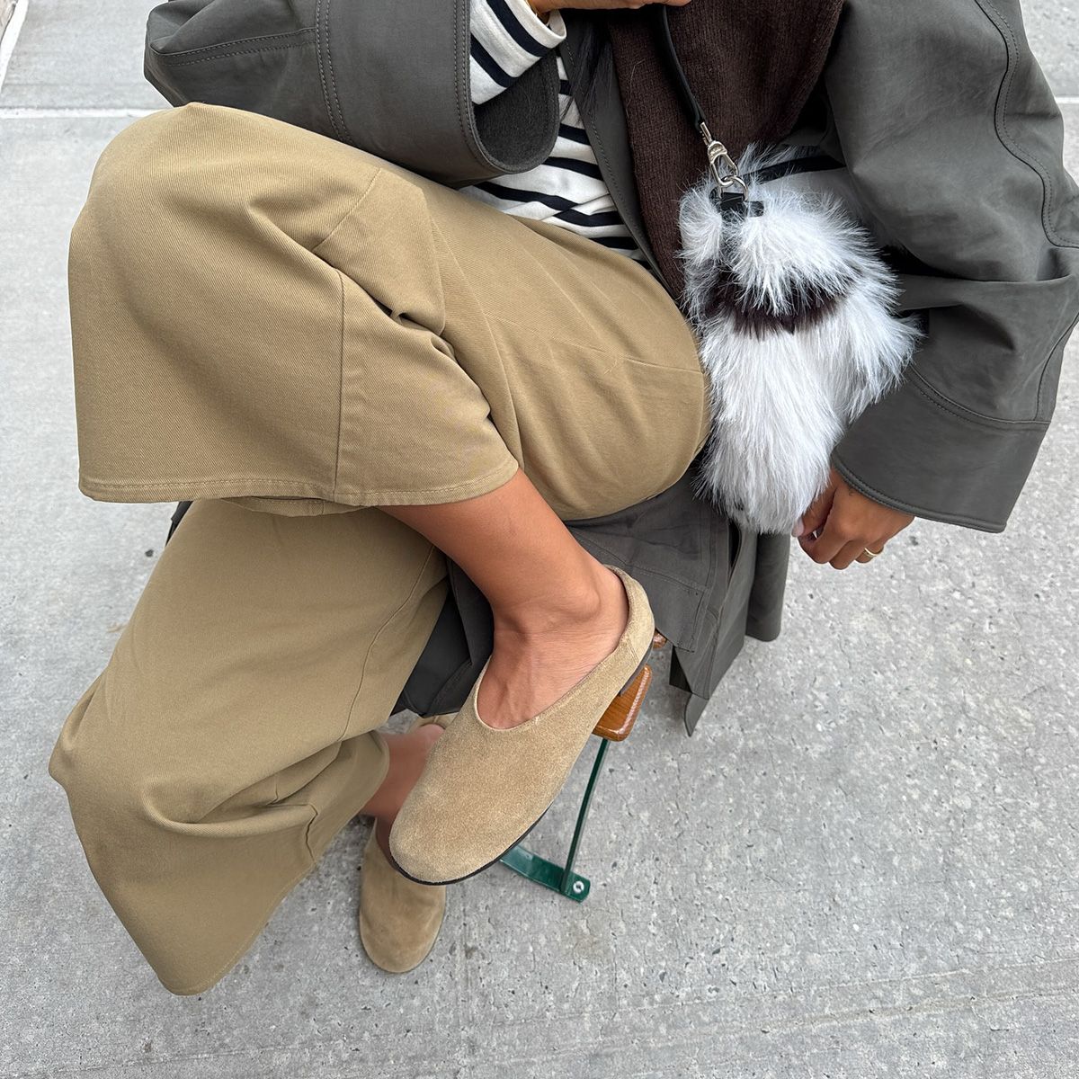 Influencer wearing minimalist suede ballet flats