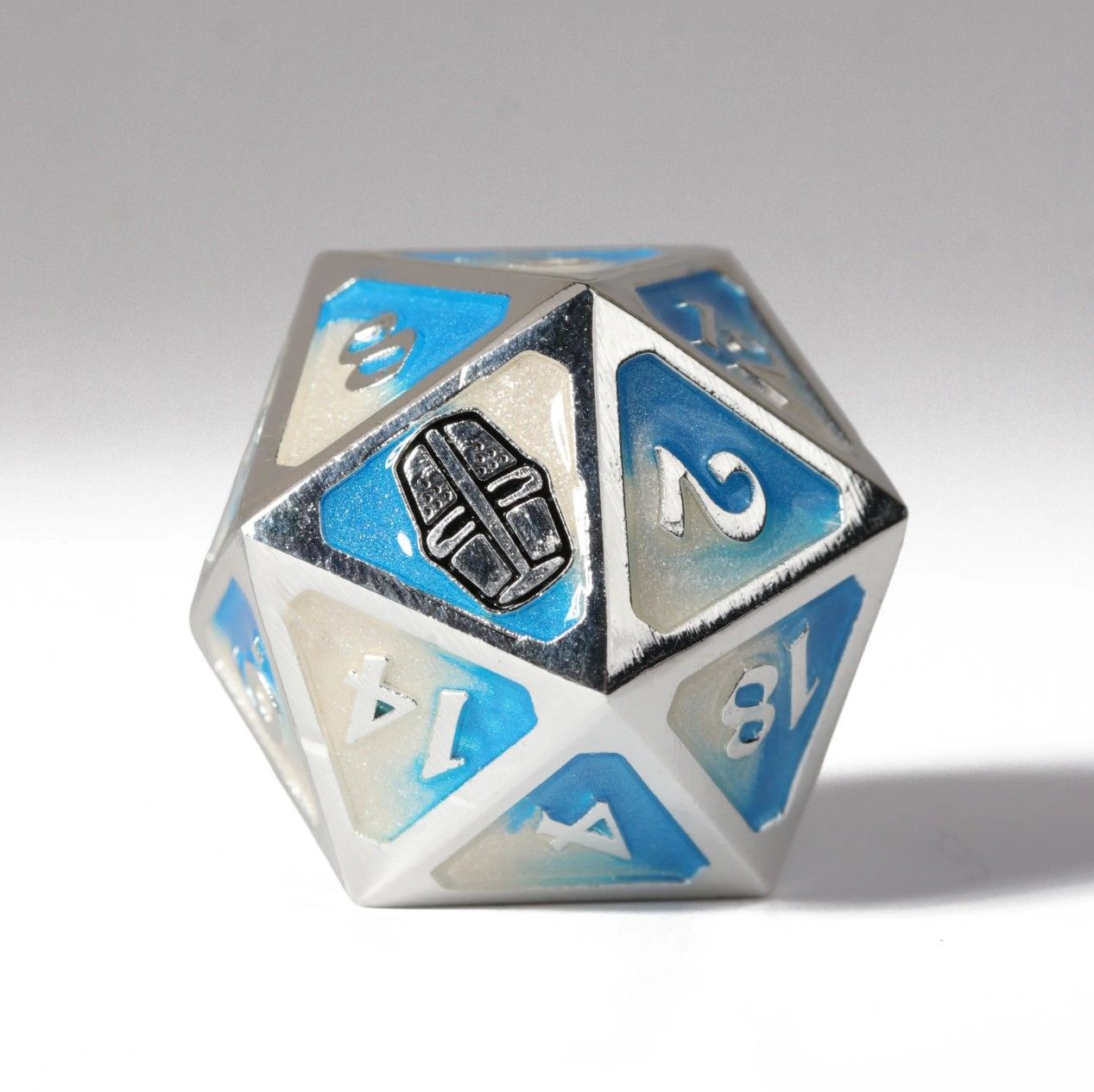 Esoteric Ebb Cleric die with metal edges, helmet 20 face, blue and white faces