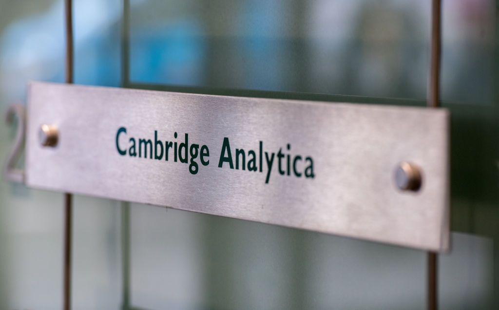 The sign outside of Cambridge Analytica&amp;#039;s office in London.