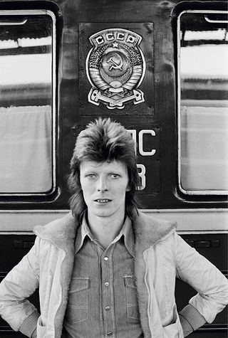 David Bowie in front of the Trans Siberian Express