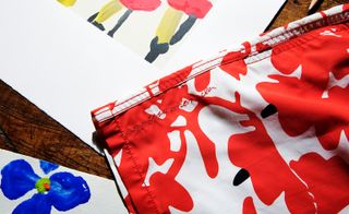 Red and white swimming shorts