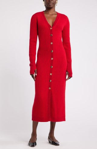 Harbison Long Sleeve Rib Midi Sweater Dress