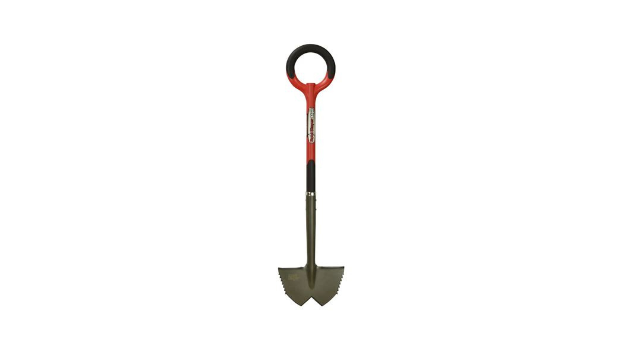 Radius Root Slayer garden manual edger with O-shape handle and inverted V-tip blade on white background