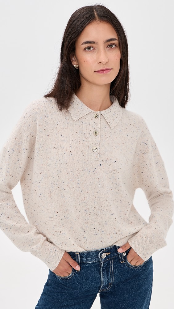 Cashmere Donegal Polo - Cream Donegal