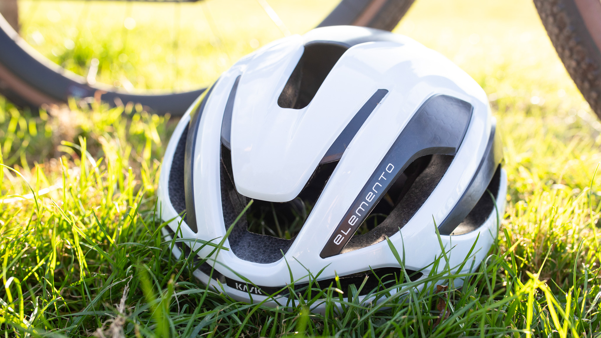 The Kask Elemento helmet in white front on view
